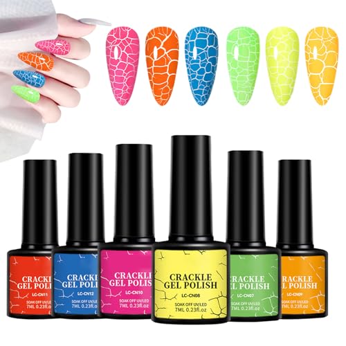 Esmalte Uñas Efecto Grieta - Juego De 6 Unidades Gel Fluorescente | Resistente A Desgaste, Duradero, Uso Diario Para Bodas, Salones, Viajes Y Fotografía