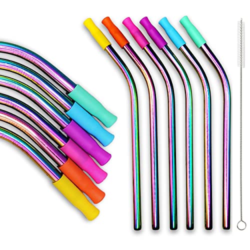 LOUKIDS - 6 pailles en acier inoxydable + embouts en silicone alimentaire-PREMIUM qualité-adaptés aux enfants-marque française-réutilisable et zéro déchets-etui et brosse de nettoyage
