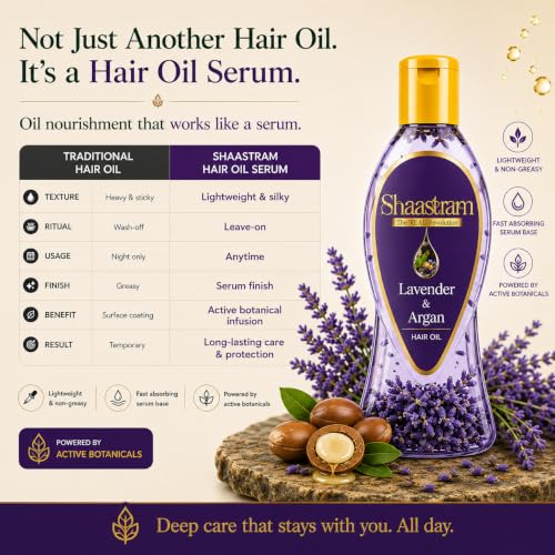 Image of Lavender & Argan Controls Frizz & Smooth Hair | Herbal Hair Oil (works like a serum) for Men & Women | Non-Sticky, Lightweight, Fast Absorbing Oil - 180ml