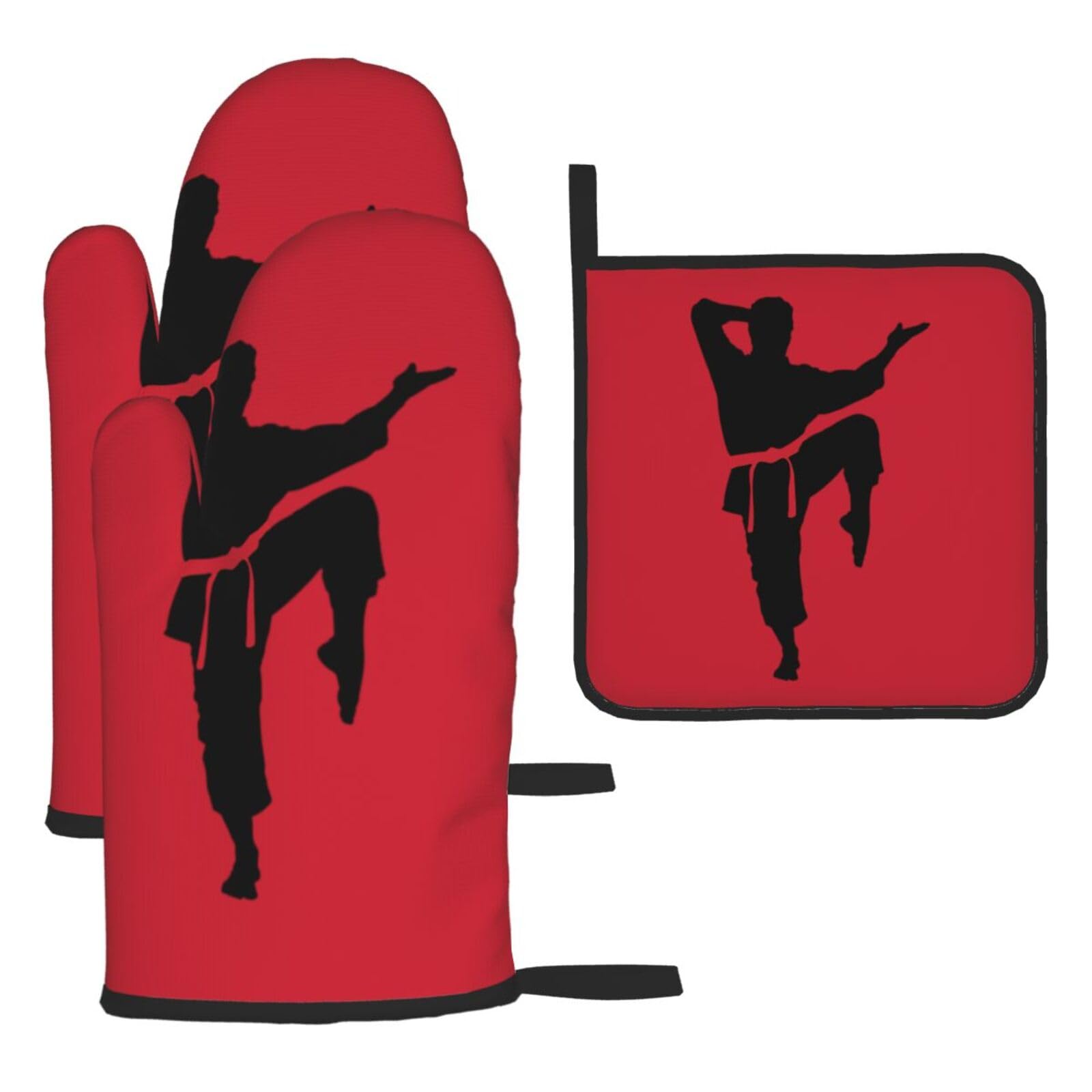 Yyoretp Men's Black Karate Print Oven Mitts And Potholders Bbq Gloves-Oven Mitts And Pot Holders For Cooking Baking