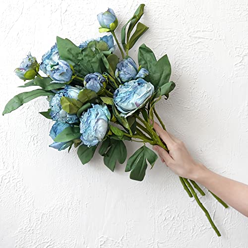 Image of FiveSeasonStuff Vintage Dusty Blue Peonies - Realistic Artificial Silk Flowers with Dry-Look Petals, 6 Stems for Rustic Home & Wedding Bridesmaids Bouquet Bridal Showers