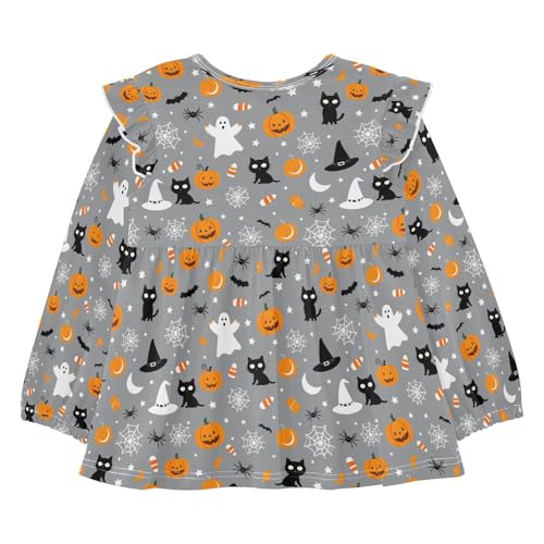 Web Cat Specter Pumpkin Girls Shirts Cotton Long Sleeve Ruffle Toddler Tee Tops2