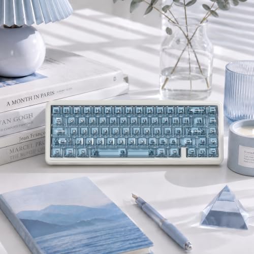 Image of dagaladoo Slate Blue Clear keycaps,Transparent Keyboard keycaps,Jelly Key caps Set,Shine Through keycap,MDA Profile Keyboard caps for Mx Switches Mechanical Keyboard(115key)