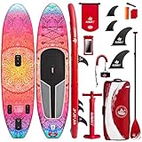 AISUNSS SUP Board 10.6Ft All Around Board Premium iSUP, Yoga Board with SUP Accessories Include Non-Slip mat, Waterproof Phone Bag, Double Action Pump, Adjustable Aluminum Paddle (Red Meditation)
