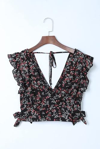 Dokotoo Womens Maxi Dress Casual Floral Printed Boho Dress Deep V Neck Ruffle Cap Sleeve 2 Piece Outfits For Women Tie Waist Chiffon Flowy Wedding Dresses Xx-Large A Black #TOP2