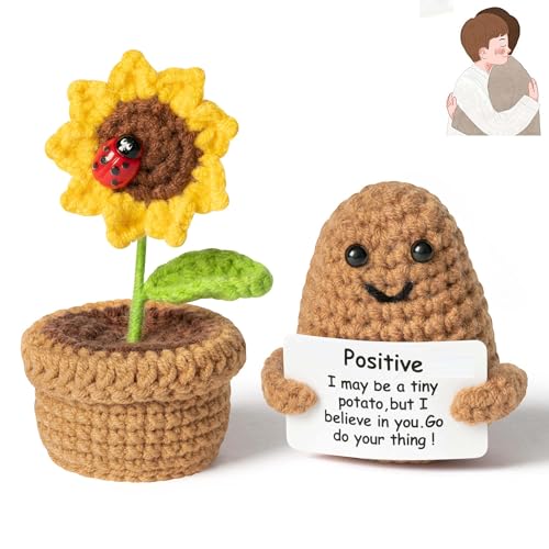Bambebe Mini Pomme de Terre Positive Drôle, 2PCS Mini Funny Positive Doll Flowers Pot, Tricotée Créative Mignonne