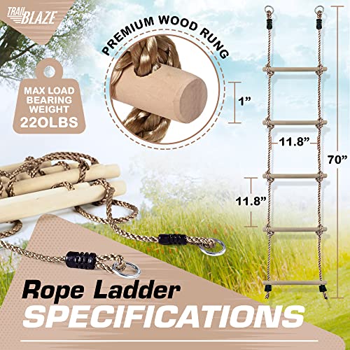Trailblaze Climbing Rope Ladder 6Ft Wooden Ninja Ladder For Kids | Kids Ninja Warrior Obstacle Course Accessories | Playset Rope Ladder For Swing Set | Playground Ninja Obstacles Swing Rope Ladder #TOP3