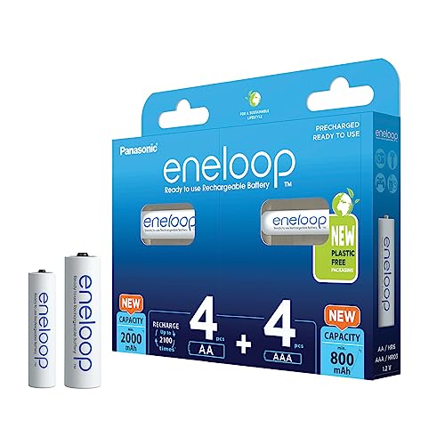 eneloop, combo de pilas Ni-MH recargables, 4x AA/Mignon + 4x AAA/Micro, NOVEDAD: capacidad mínima mejorada a 2000 mAh + 800 mAh.