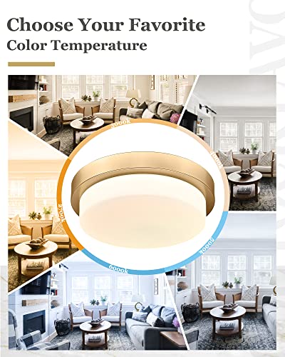 Image of 13 inch Gold LED Flush Mount Ceiling Light, 24W, 5CCT | Milk Glass, 2200LM, 2700K /3000K /4000K /5000K /6000K, Close to Ceiling Light Fixtures for Bedroom Hallway Kitchen, AD-22008-L-GD