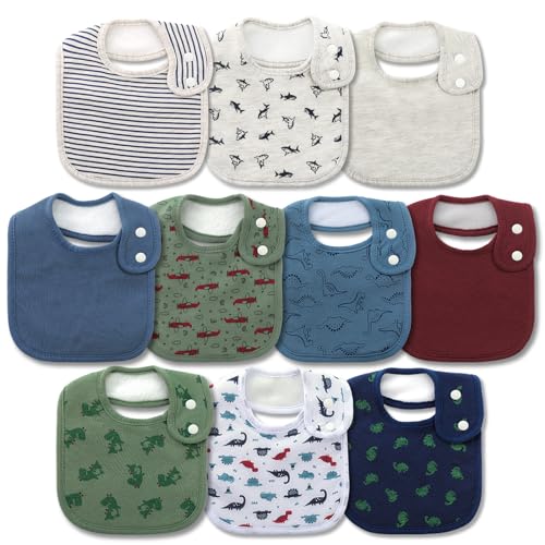 Hakochia Waterproof Baby Bibs Organic Cotton Soft Absorbent Baby Bandana Drool Bibs With Adjustable Snaps for Boys Teething and Drooling 0-36 Months