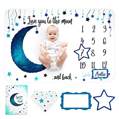 Image of Baby Milestone Blanket for Boys – Extra Soft Large Fleece 60x40 – Growth Chart Blanket with Photo Album