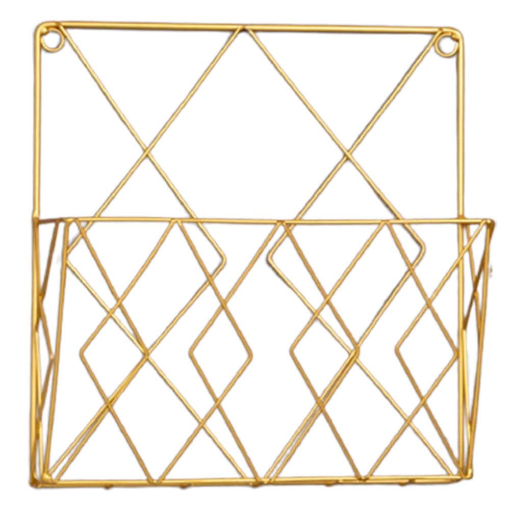 Yardenfun Hanging Wall Files Wall Bookshelf Makeup Storage Rack Hanging Mail Holder Mesh Rack Decor Books Desk Organizer Gold Wire Wall Book Rack Magazine Shelf Decorative Book Pocket Office