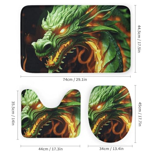 Rideau de douche dragon imperméable et ensemble complet de tapis WC de 4 pièces
