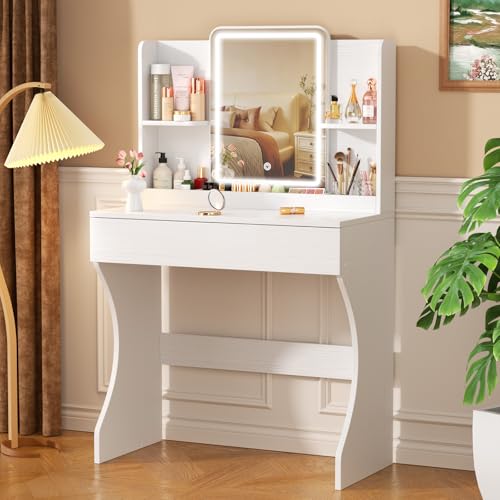 Vinabilia Small Vanity Desk with Mirror and Lights, Makeup Vanity