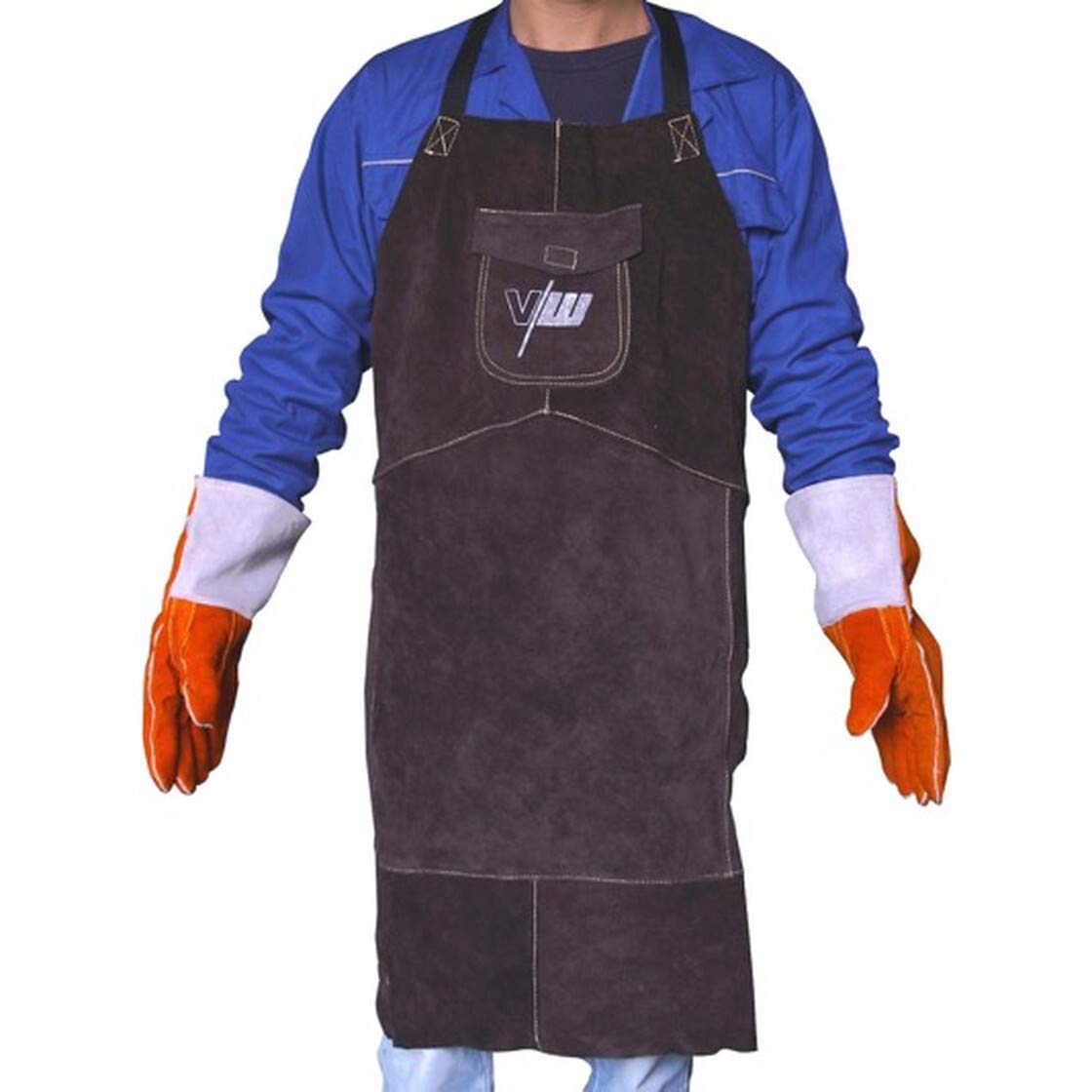 VECTOR Tablier de Soudure, Tablier de Travail en Cuir de Vachette Tablier de soudage - Vêtements de protection - Cuir - Résistant à la chaleur - Taille unique
