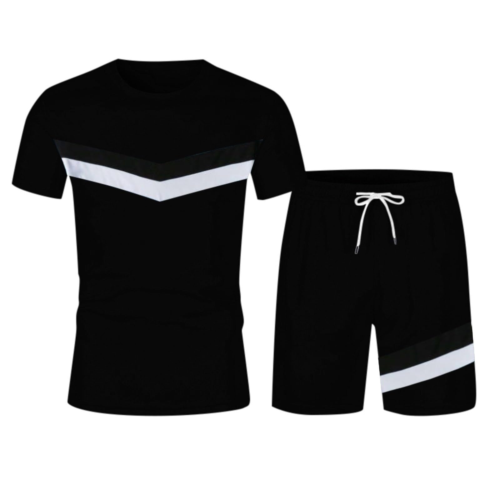 Tuta da uomo estiva con maglietta e pantaloncini, set da 2 pezzi, tuta estiva alla moda, comoda e casual, tuta da jogging a maniche corte, tuta da jogging natalizia