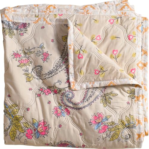 Image of Dohar Double Bed 100% Cotton Blankets for Summer | 90x100inch, 150GSM Ac Comforter and Cooling Blankets for Summer | Cream Color Curry | Classic Printed Design | Quilt | Ideal for Gifting