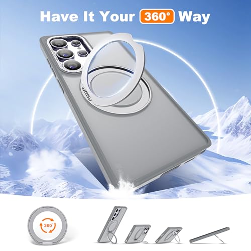 Image of for Samsung Galaxy S25 Ultra Case with 360Rotatable Magnetic Ring Stand Compatible with Mag-Safe Military Protection Shockproof Matte Translucent Phone Cases for S25 Ultra 6.9 inch,Gray