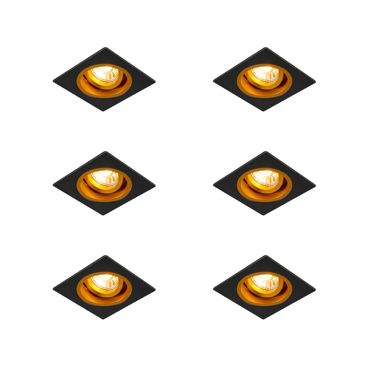 Qazqa - Set mit 6 Einbauspots Schwarz mit Gold I Messing 9,3 cm Drehbar und Kippbar - Chuck I Wohnzimmer I Schlafzimmer - Stahl - LED geeignet GU10