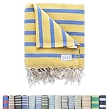 Cape Comforts Oversized Turkish Beach Towel, Striped Pale Yellow & Powder Blue - 37'' x 67'' - Super Soft & Lightweight - Quick Dry Sand Free Travel Towels for Beach or Bath - Gifts