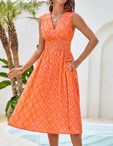 Image of GRACE KARIN Women's 2025 Casual Summer Tank Dress V Neck Sleeveless Midi Floral Beach Dress with Pockets