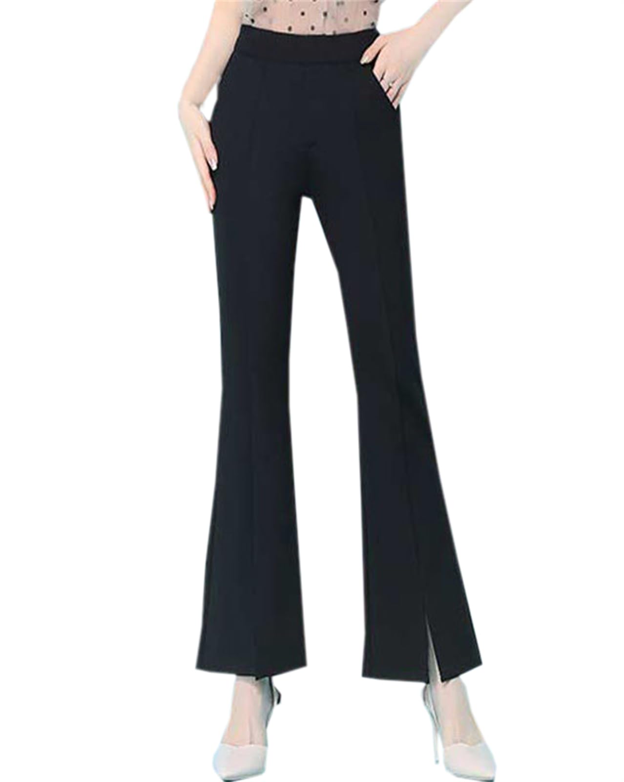 Betusline Womens High Waisted Flared Cropped Pants Stretch Pull On Work Pants
