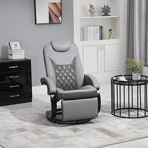 Homcom Pu Recliner Reading Armchair With Footrest, Headrest And Round Steel/Wood Base For Living Room Or Office, Grey #TOP1
