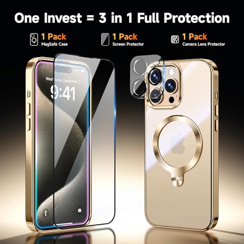 Coque iPhone 15 Pro antichoc support 360 compatible MagSafe avec verre écran et objectif - 3