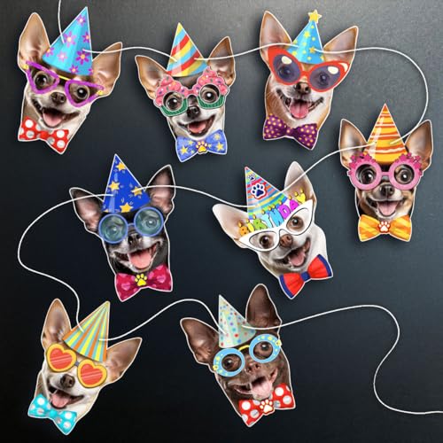 Image of Chihuahua Birthday Garland - Photographic Chihuahua Faces Birthday Banner, Funny Chihuahua Bday Party Decoration for Chihuahua Lovers, Easy Assembly, Reusable Chihuahua Party Decor