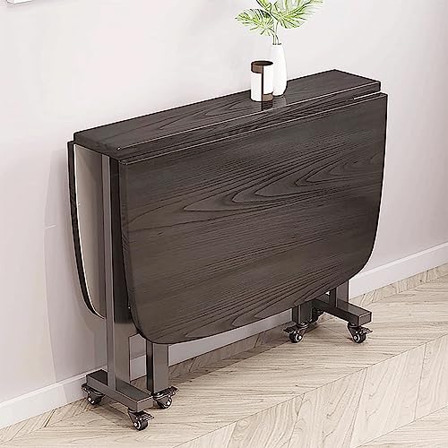 Mesa de comedor plegable de madera, mesa extensible con ruedas para espacios pequeños, diseño rectangular de gateleg que ahorra espacio, mesa de cocina con bordes redondeados