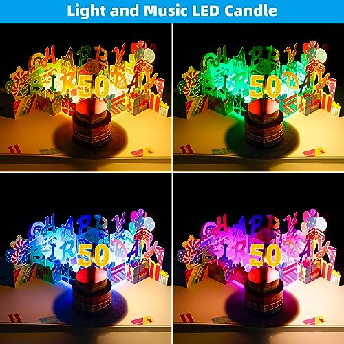 Image of 50th Pop-Up Musical Birthday Card, Blowable LED Candle for Women and Men