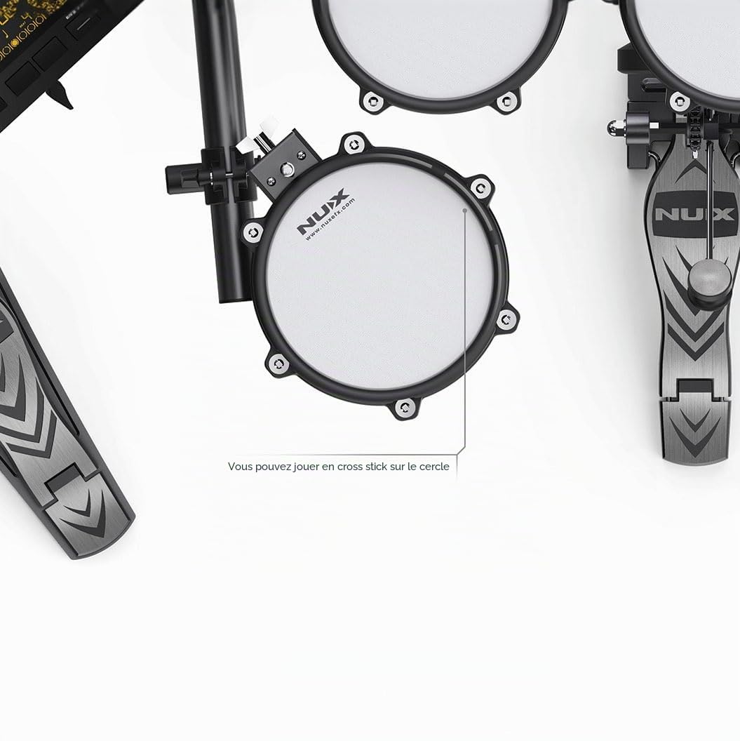 Nux DM-210 Digital Drum Kit, batterie numérique (technologie de double déclenchement, entrée auxiliaire, Bluetooth, fonction coach, port USB pour MIDI et bibliothèque de sons, sortie casque), Noir