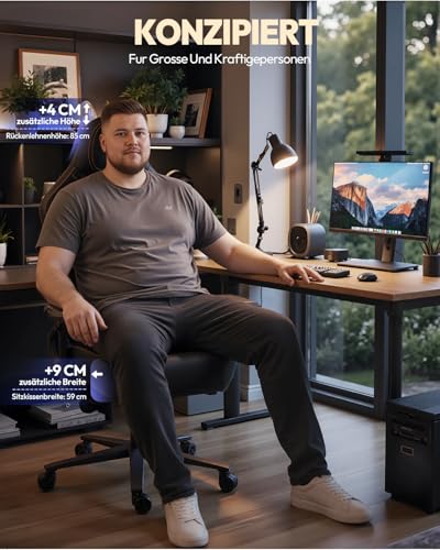 Dowinx Gaming Stuhl 200kg Belastbarkeit Chefsessel, Ergonomischer Bürostuhl mit 4D Armlehnen und Lendenwirbelstütze, Höhenverstellbarer Gaming Chair für Gamer und Esport Schwarz – Bild 6