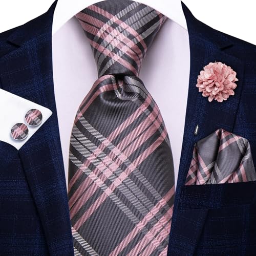 Image of Hi-Tie Men's Silk Ties Formal Woven Classic Necktie Pocket Square Cufflinks Lapel Pin Set Wedding Business
