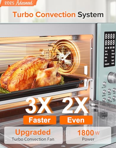Nuwave Bravo Pro Smart Air Fryer Toaster Oven Combo, Airfryer Convection Oven Countertop, 12-in-1 Functions with Quicker & Even Crisp Technology, 1800W, 50-450°F, PFAS-Free, 21QT, Mint