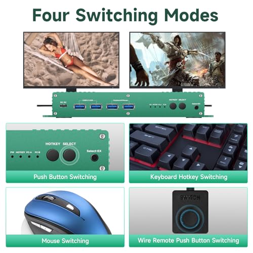 Image of Kvm Switch 2 Monitors 2 Computers Displayport hdmi 4k 240Hz Hotkey Switching Dual Monitor kvm Switches Displayport hdmi 1440P 120Hz 144Hz 165Hz 240Hz FreeSync G-SYNC