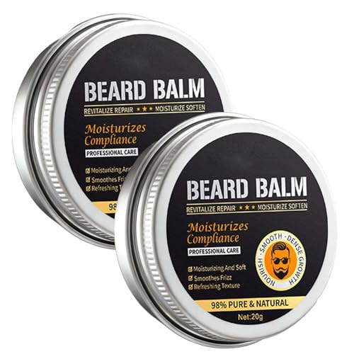 2PCS Beard Balm for Men 40g Moustache Wax Oil Strong Hold Light Shine Smooths Shapes and Nourishes Beard Hair Suitable for 3-Day to Full Beards Grooming Styling Care