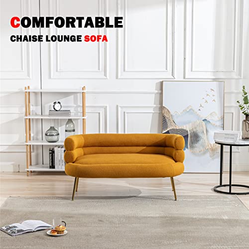 Dolonm Accent Loveseat Sofa For Living Room, Modern Mini Couch With Tufted Backrest, Upholstered Comfy Settee Loveseat For Bedroom, Small Space, Mustard Yellow #TOP1