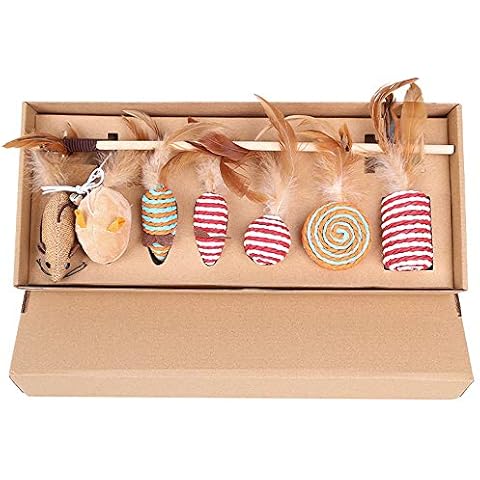 KKAAyueqin 7 Cat Toys Indoor Kitten Toys Set, Bell Feather Mouse Wooden Pole Interactive Funny Fluffy Toy, Play with Kitty, Puppy Cover