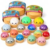 XXL Mystery Dumpling Squishy Buns 1er, 3er, 4er Set – Glitter & Matt & Glow Überraschungsfarbe – 9,5cm Squeeze Toy mit Steamer Box – Anti Stress Ball Knetball Baozi Mochi (1er Multicolor Regenbogen)