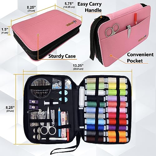 image for VelloStar Easy-to-Use Pink Sewing Kit for Girls, Teens, Moms, and Kids