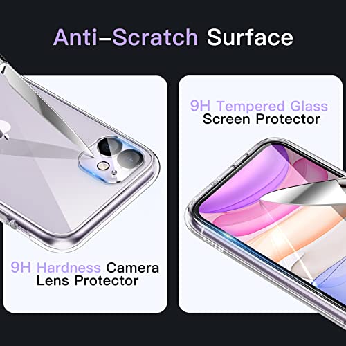 Jetech 3 In 1 Case For Iphone 11 6.1-Inch, With 2-Pack Screen Protector And 2-Pack Camera Lens Protector, Non-Yellowing Shockproof Bumper Phone Cover, Full Coverage Tempered Glass Film (Clear) #TOP5