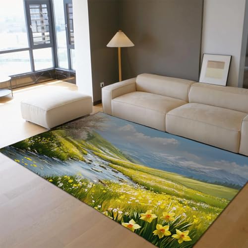 Tapis champ de fleurs impressionniste 180x270 cm lavable poil bas salon - 3