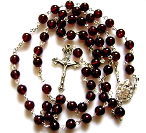 elegantmedical HANDMADE Garnet Gemstone Bead Catholic Sterling 925 Silver 5 DECADE ROSARY Cross Crucifix Necklace Womens2