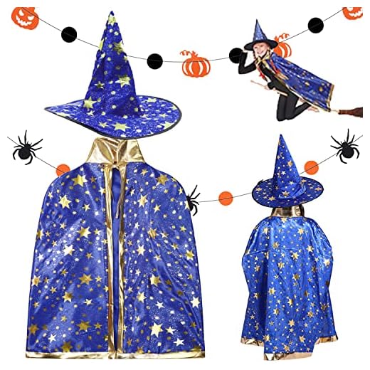 Favuit Wizard Cape with Hat Halloween Kids Witch Costume Toddler Wizard Costume Witch Cloak Kids Witch Cape for Boys Girls Halloween Cosplay Party Props