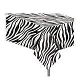 CC HOME 1Pc Zebra Pattern Party Plastic Tablecloth 54 x 87 Inch Long Table Cover, Jungle Animals Party Tablecover for Wild Zebra Texture Theme Kids Baby Shower Birthday Dinner Picnic Kitchen Event