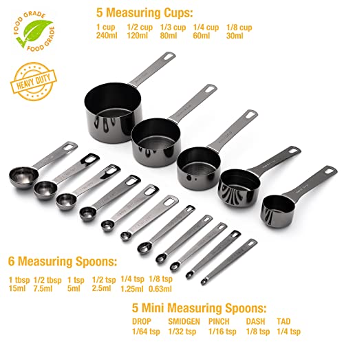 16 Pcs Stainless Steel Measuring Cups and Measuring Spoons Set, Heavy Duty Metal Measuring Cups and Scoops for Kitchen Cooking Baking Includes 5 Cups, 6 Tbsp Tsp Spoons & 5 Mini Spoons(BLK) by Esie Houzie - Image 7