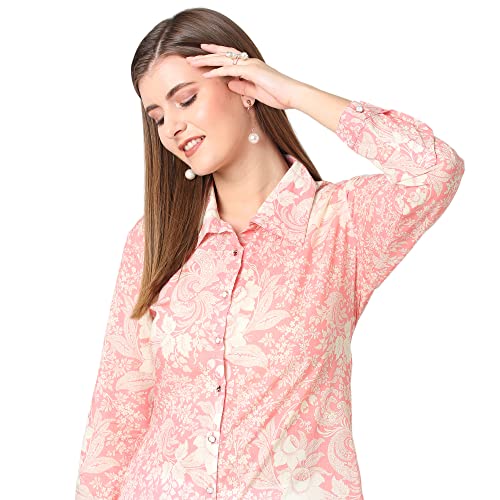 Image of CLOTH HAUS INDIA Floral Printed Shirt Collar Modal Kurti