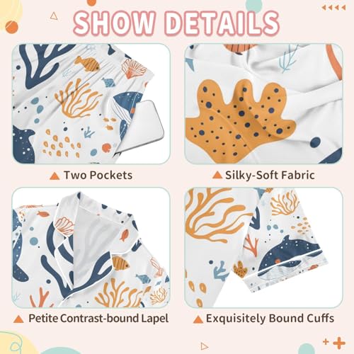 senya Whale and Coral A Satin Summer Pajama Sets Silk Short Sleeve Button Down Sleepwear3