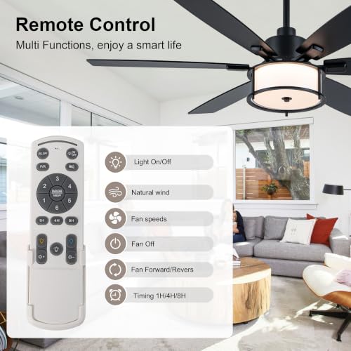 Image of 60 inch Modern Ceiling Fan with Lights Remote Boho Caged Ceiling Fan | APP Remote Control Black Industrial Fandelier, 3CCT Dimmable Chandelier LED Light Fixture, Reversible for Living Room Bedroom